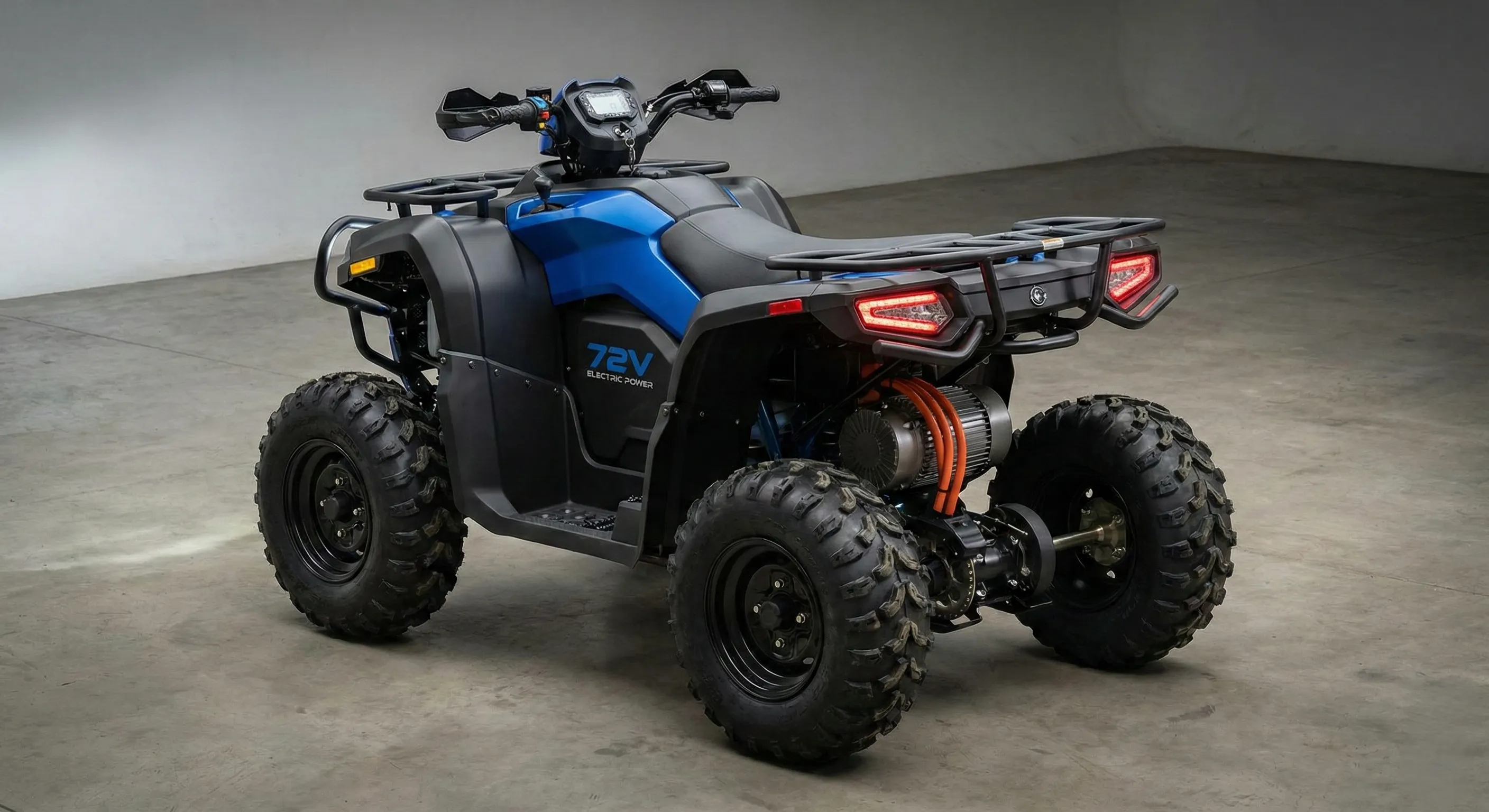 4-Wheel Electric ATV Quad in blue color, right-facing side profile view