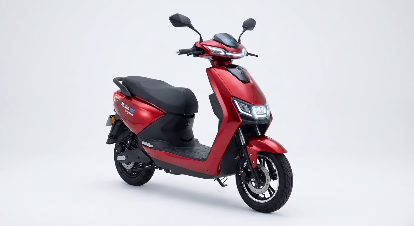 Metro M6 compact ladies scooty parked near cafe