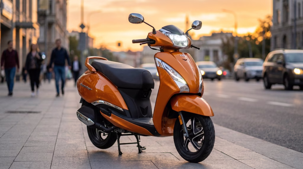 tvs jupiter 125 premium family scooter with led headlight and alloy wheels