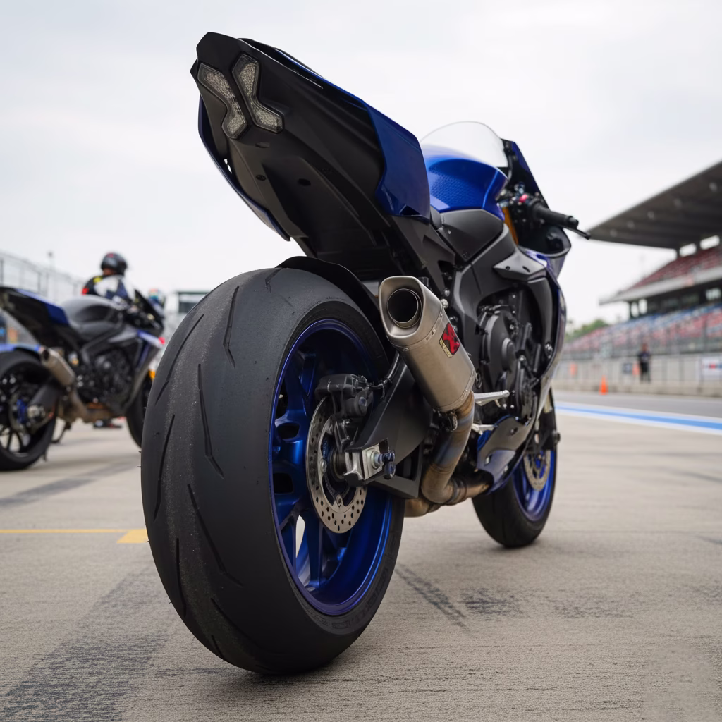 yamaha r1 rear wide tire and titanium exhaust system