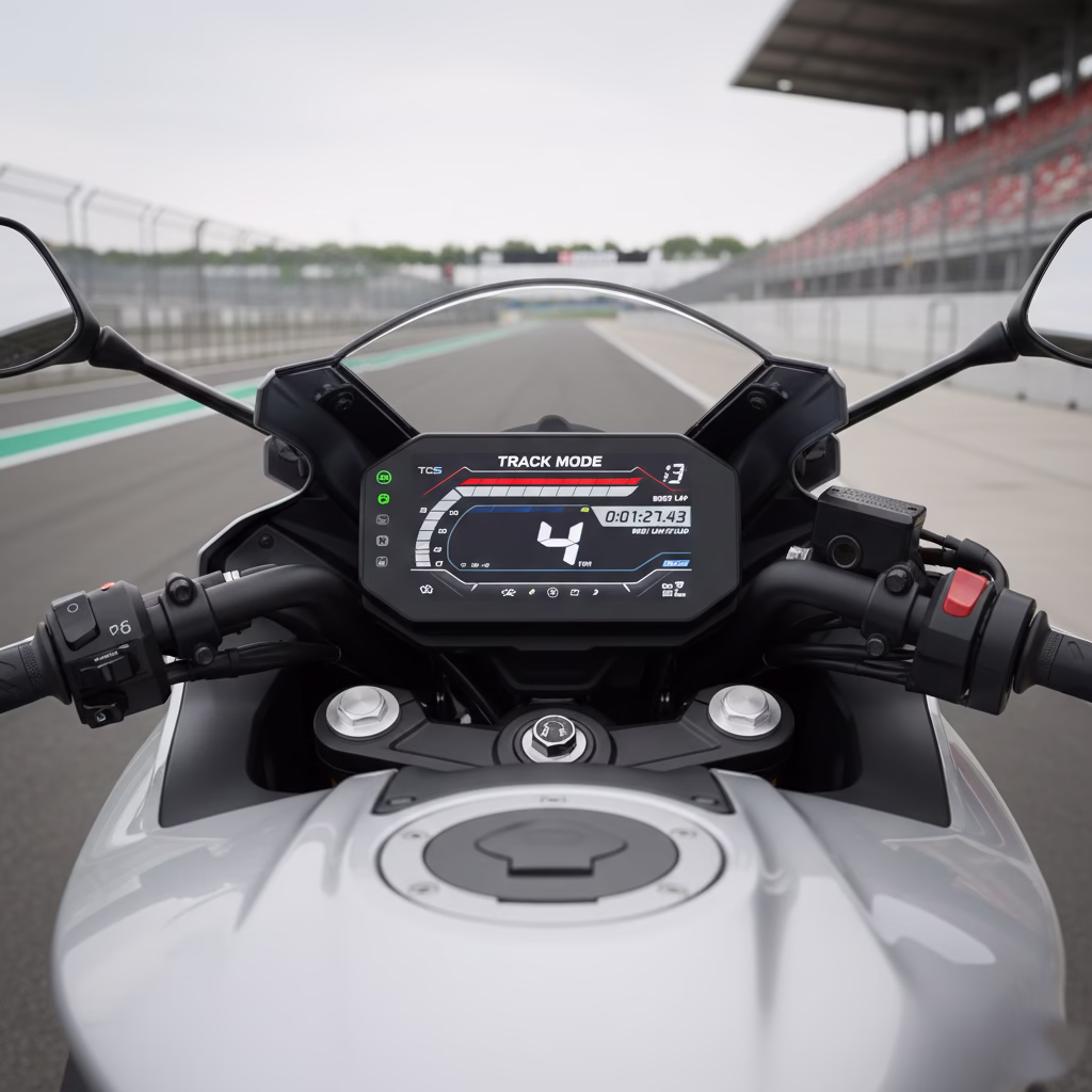 Yamaha YZF-R15M digital TFT dashboard and clip-on handlebars