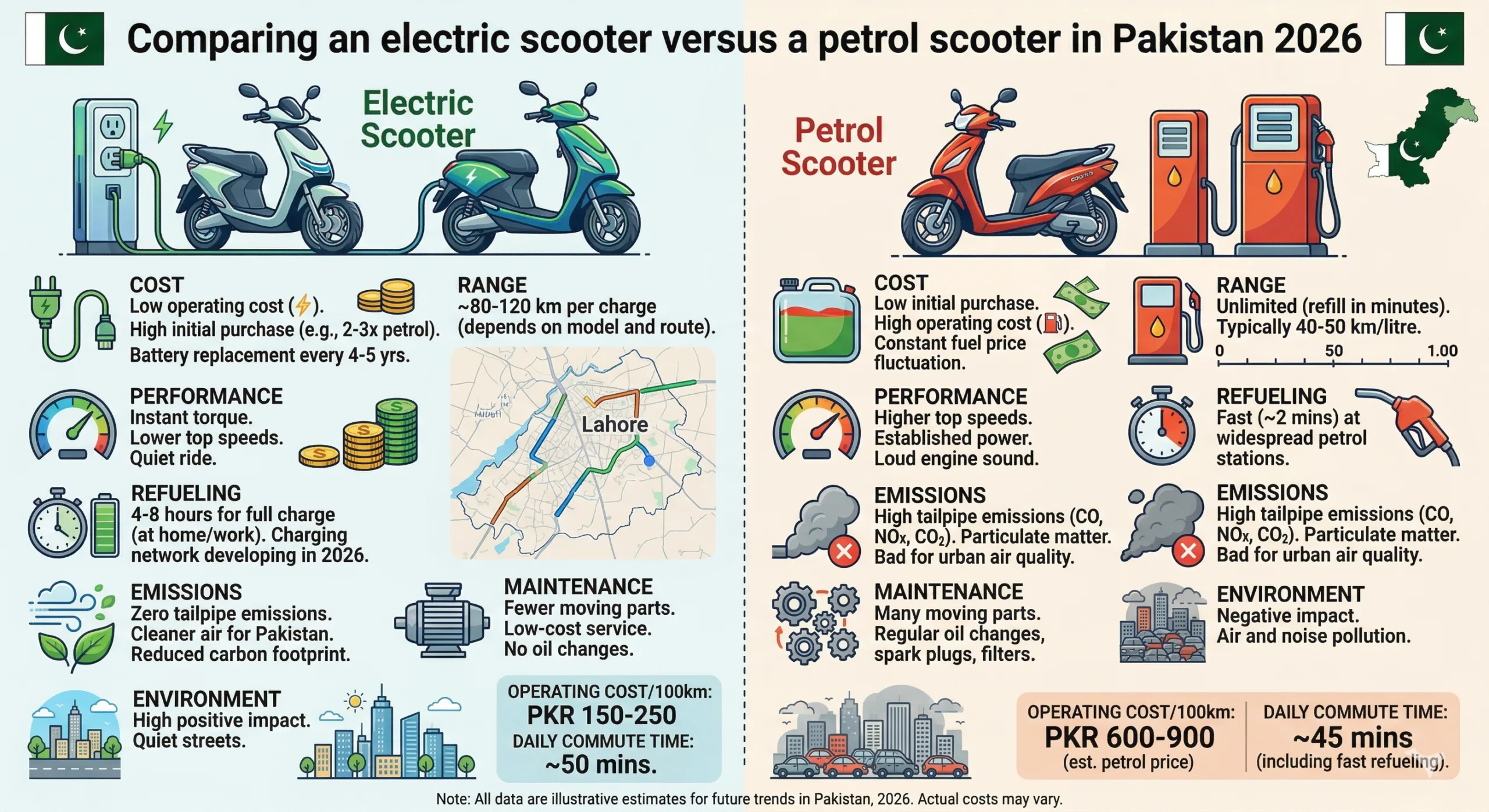Comparing an electric scooter versus a petrol scooter in Pakistan 2026
