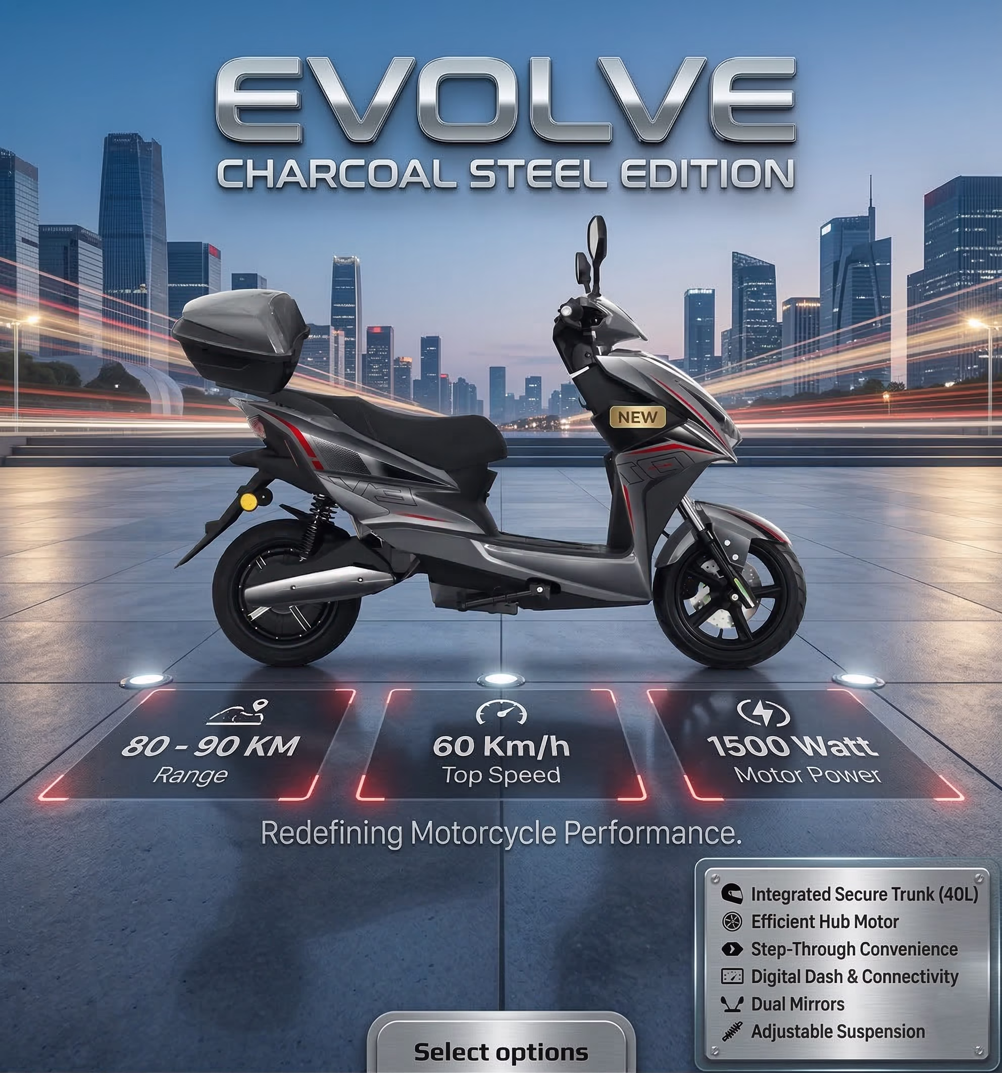 Evolve electric bike Charcoal Steel edition optimized for executive business commuting