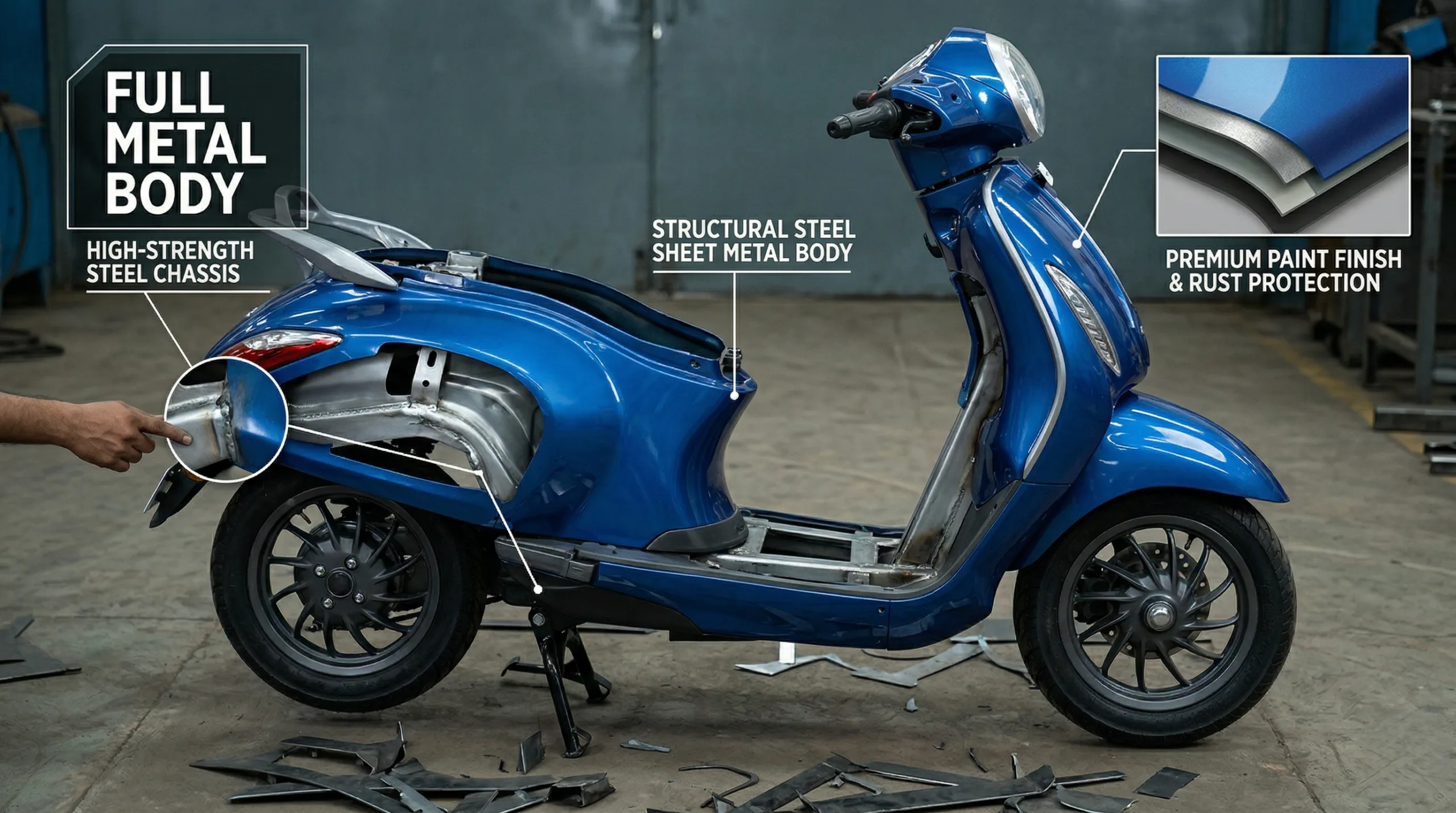 Chetak metal body ev build quality detail