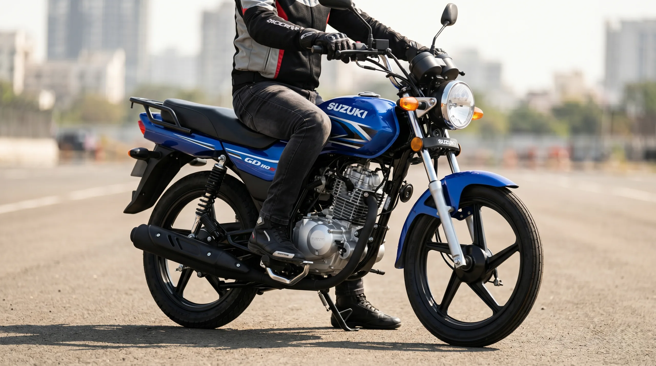 Suzuki GD 110S showing its sporty setup.