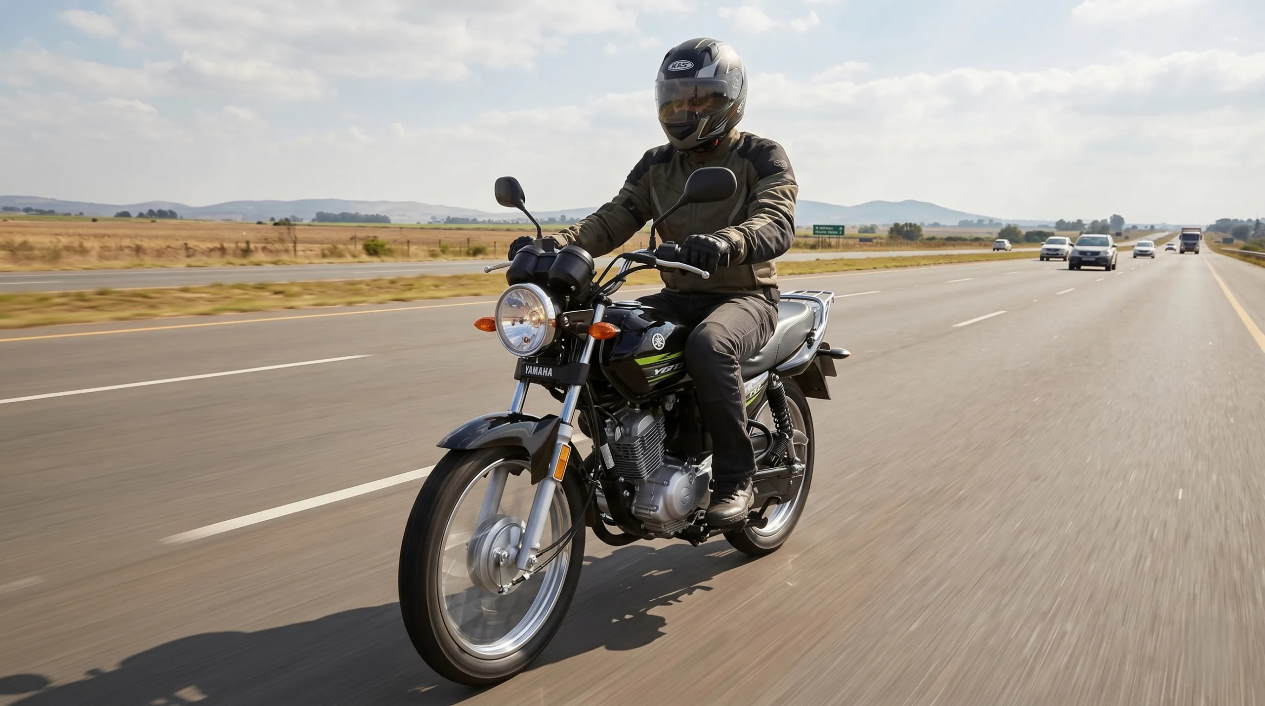 Yamaha YB 125Z rider cruising comfortably on the highway