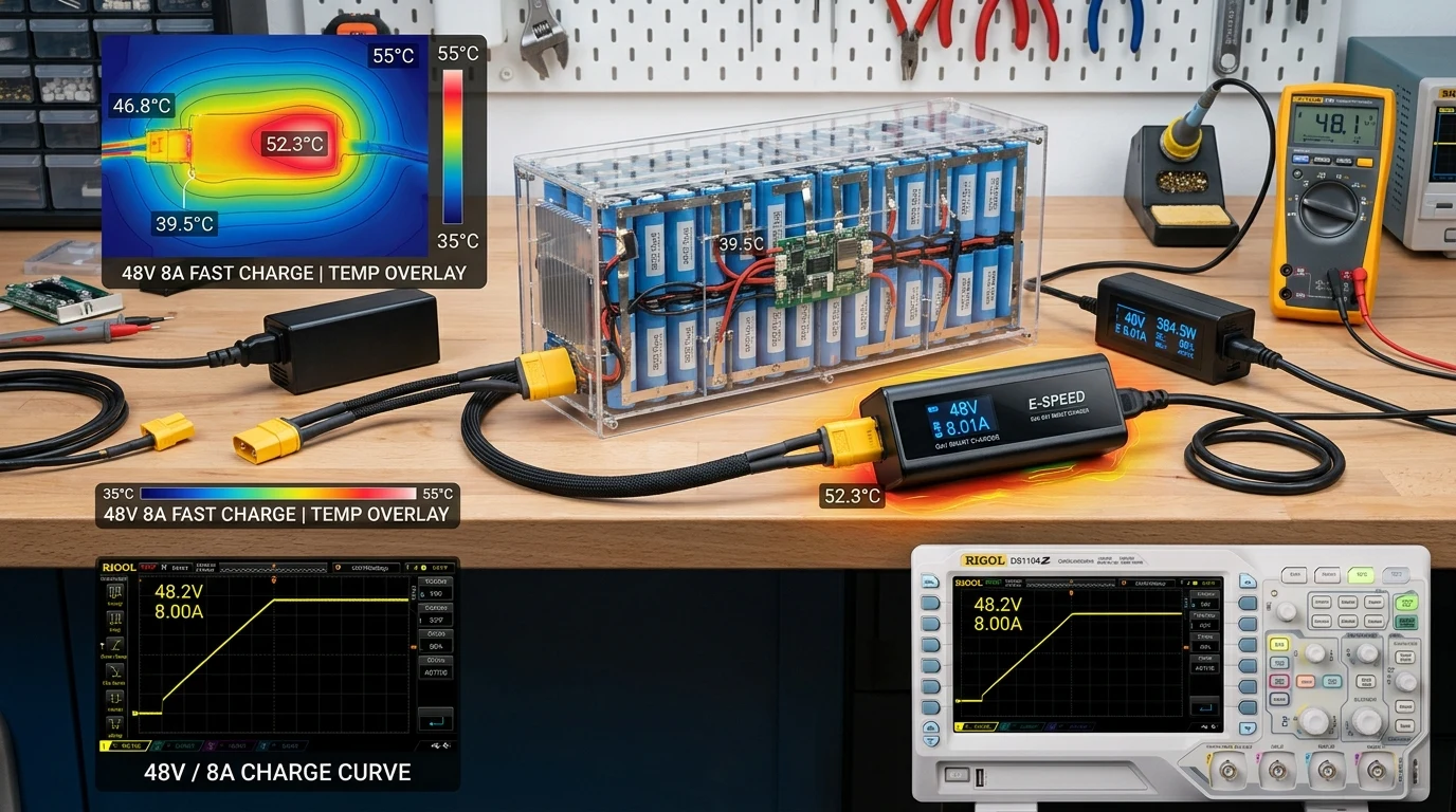 E-Bike Fast Charging & GaN Chargers: C-Rate Degradation & Thermal Benchmark Guide