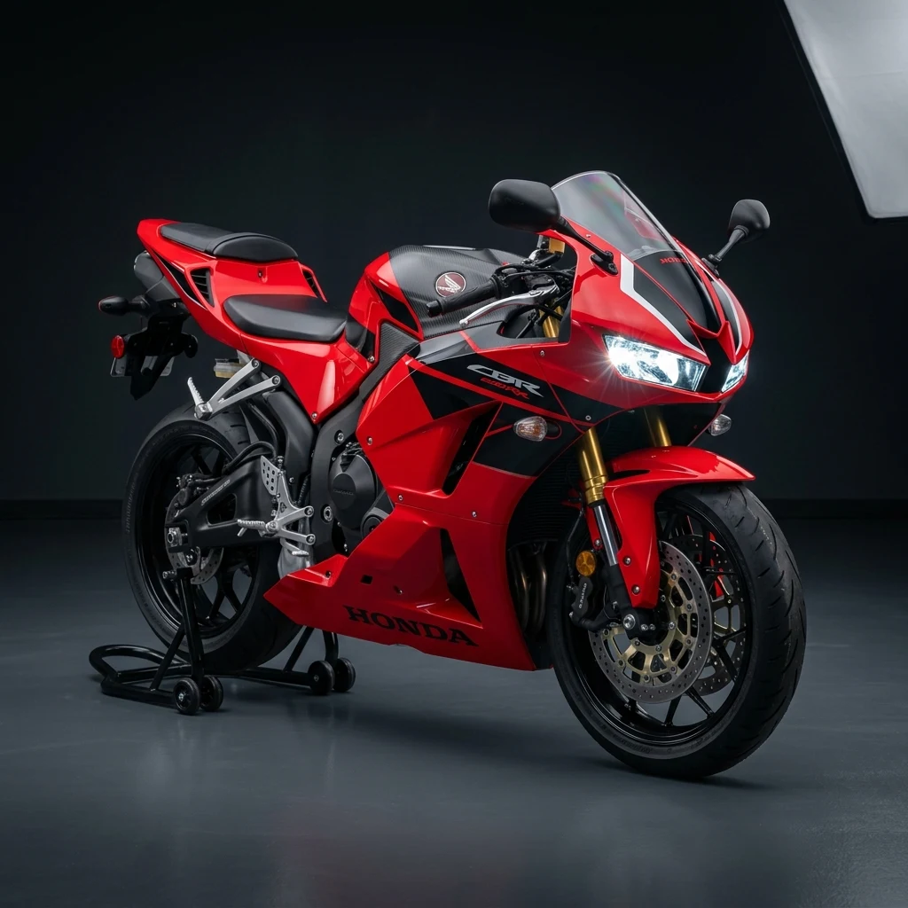 Honda CBR 600RR Red and Black Supersport Motorcycle Studio Shot