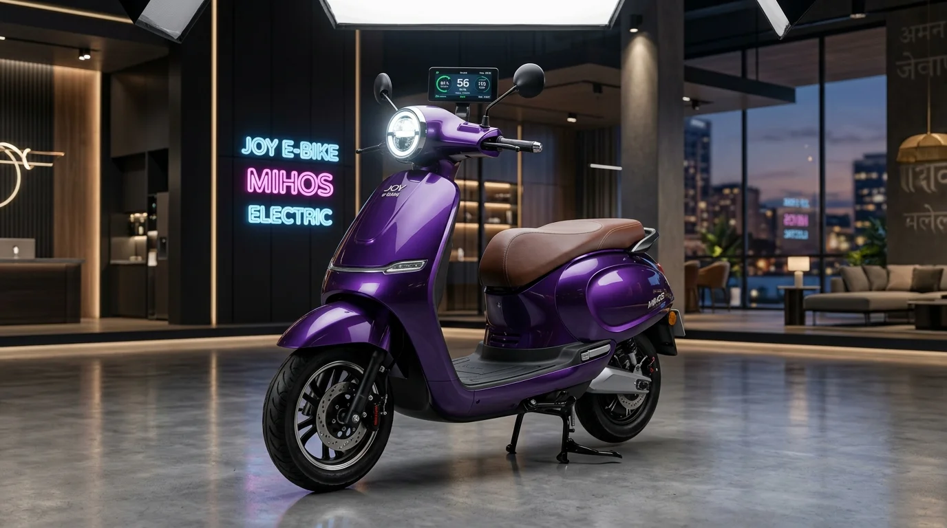 Joy e-bike Mihos classic retro electric scooter with unbreakable white body panels and chrome round headlamp