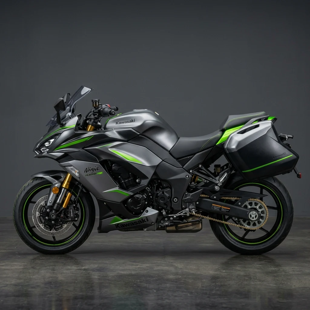 2026 Kawasaki Ninja 1100SX SE Sport Touring Motorcycle with Side Panniers and Gold Forks