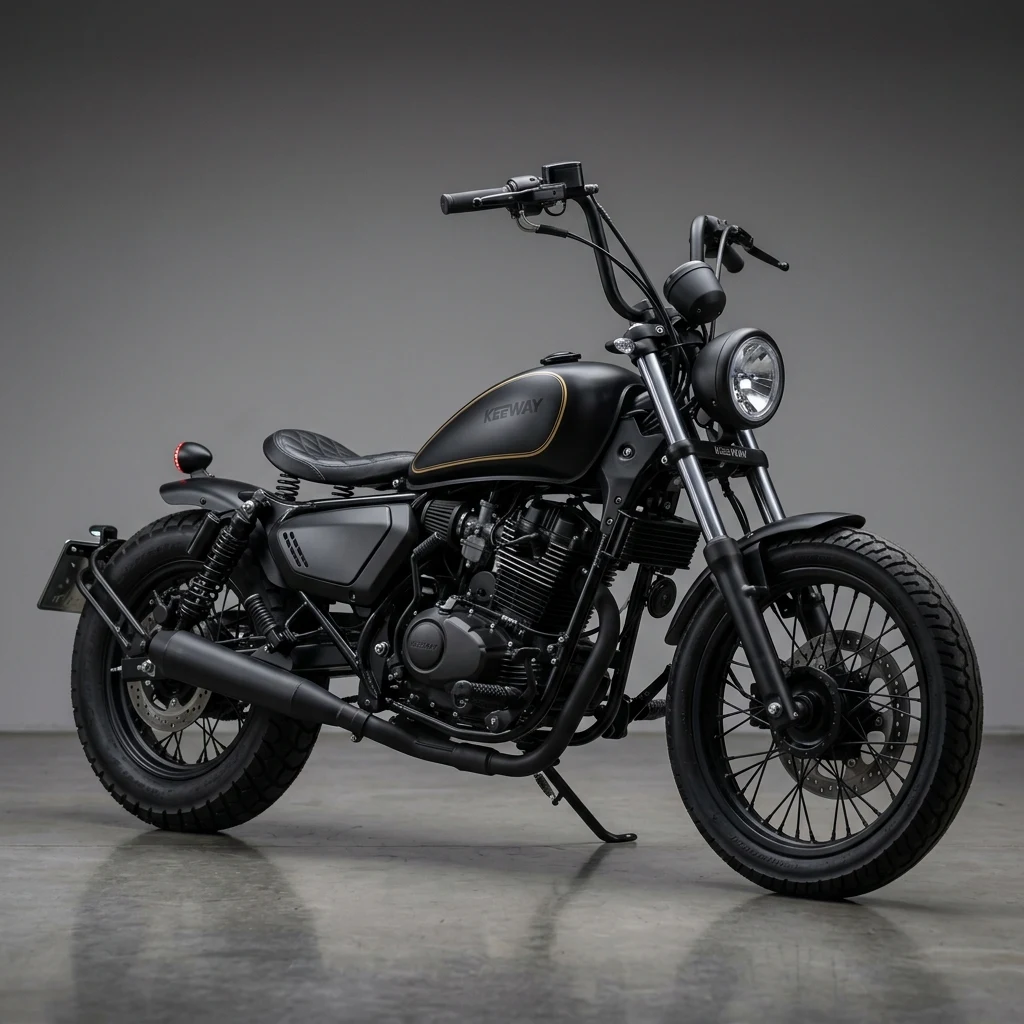 Keeway K-Light 150 Matte Black Bobber Cruiser Studio Shot
