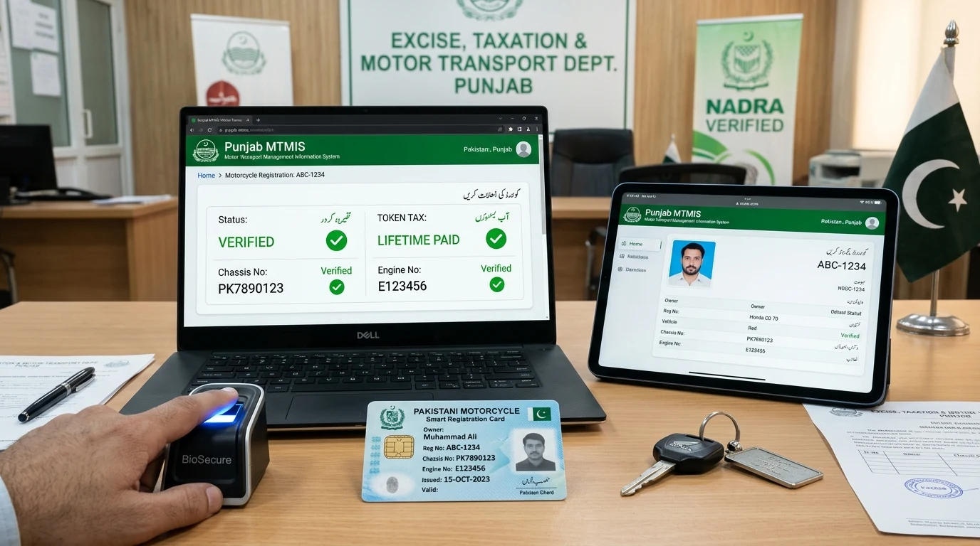 Pakistan Motorcycle Online Verification MTMIS Excise
