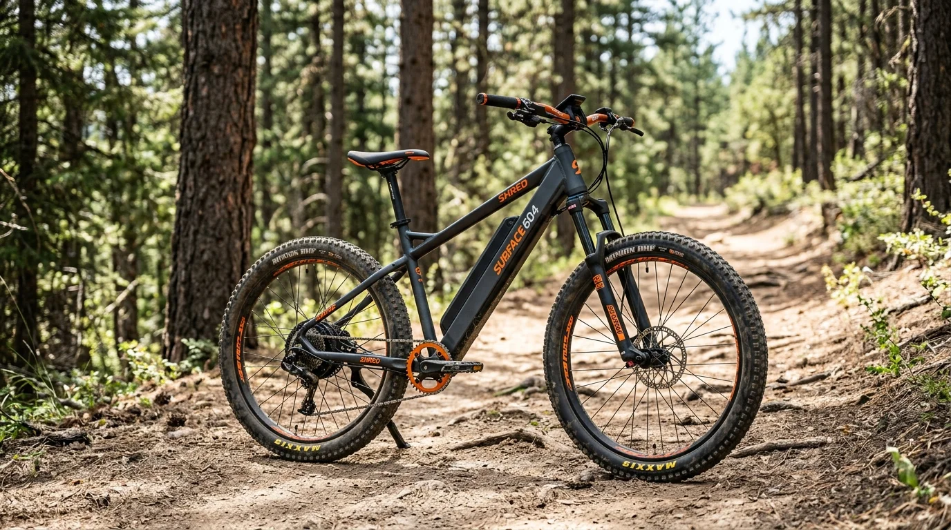 Surface 604 Shred hardtail electric mountain bike with matte finish, air suspension fork, and 27.5-inch plus tires