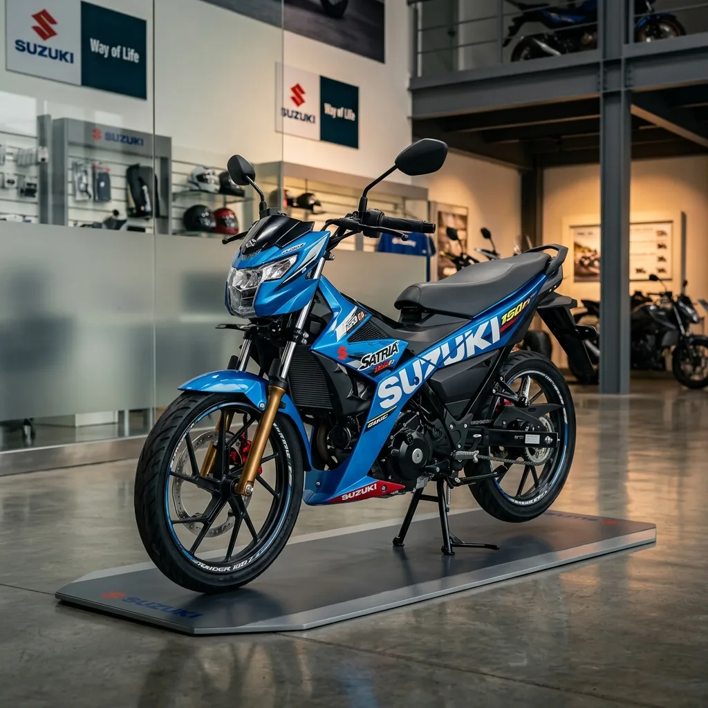 Suzuki Raider 150 in blue color, right-facing side profile view