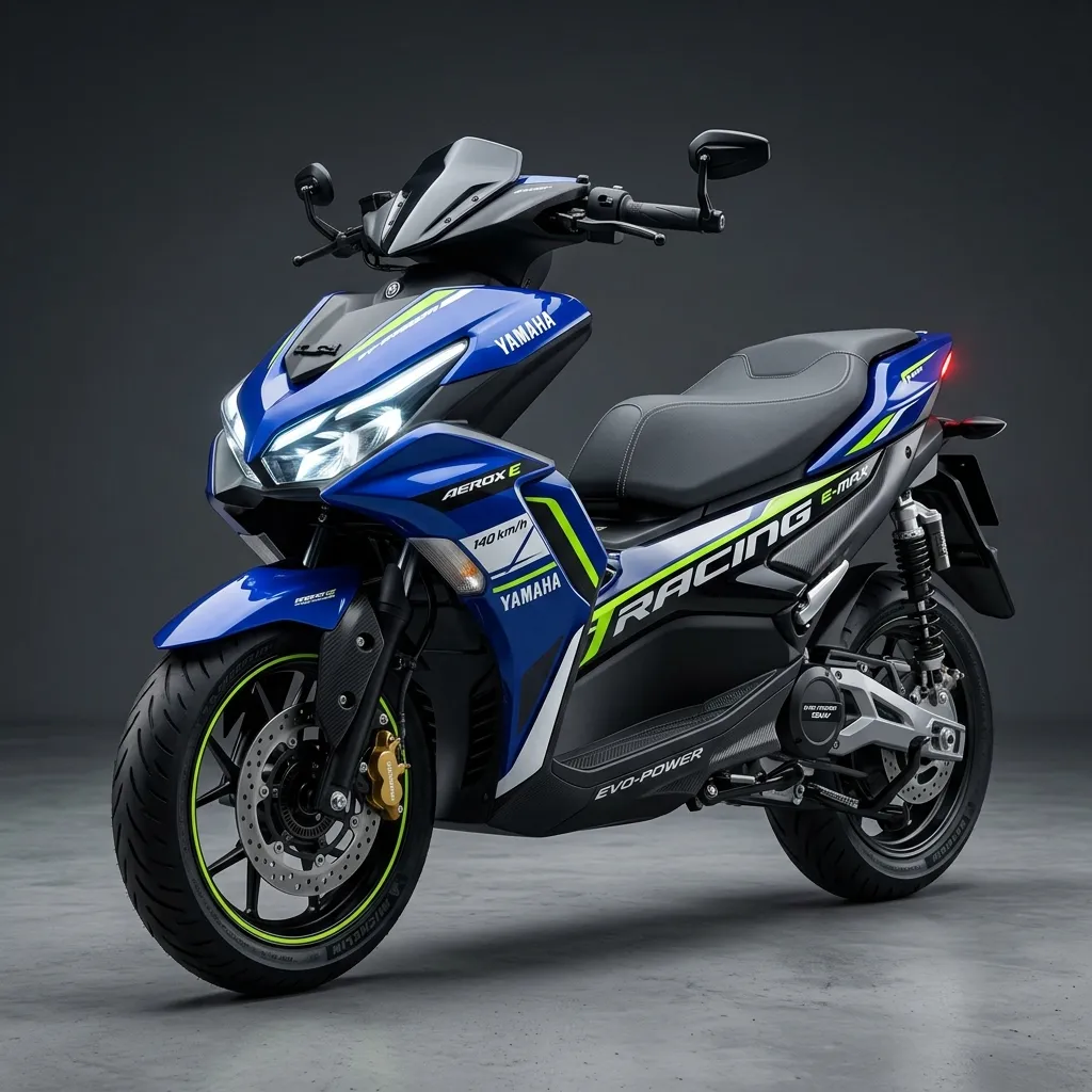 Yamaha Aerox-E Electric Scooter 2026: Price, Specs & in blue color, right-facing side profile view