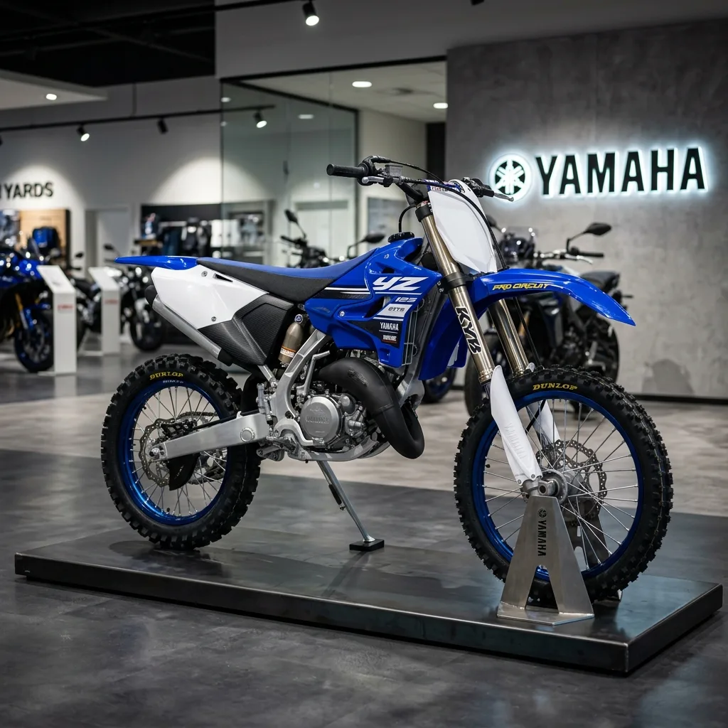 Yamaha YZ 125 in blue color, right-facing side profile view