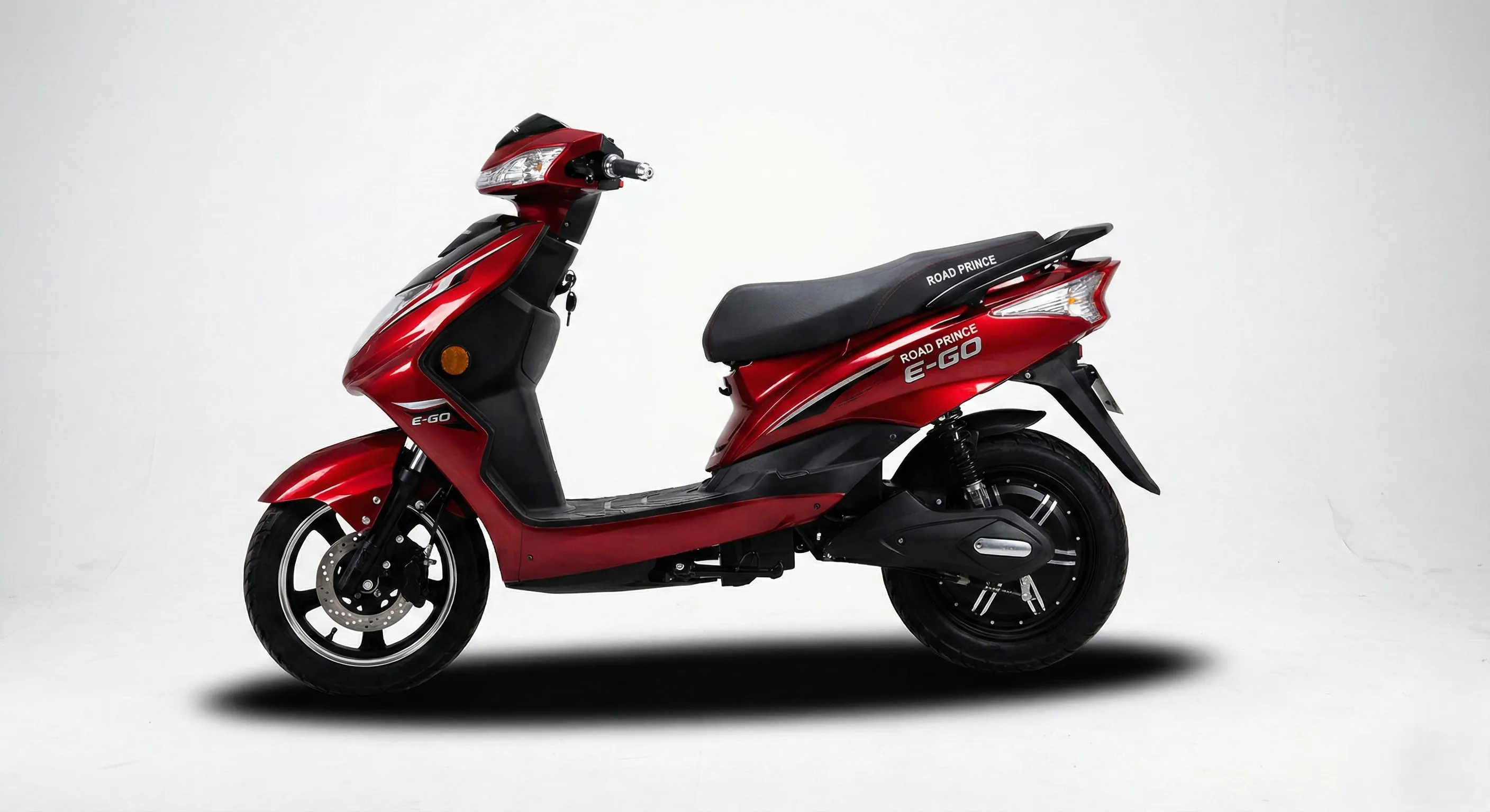 Road Prince E-Go in blue color, right-facing side profile view