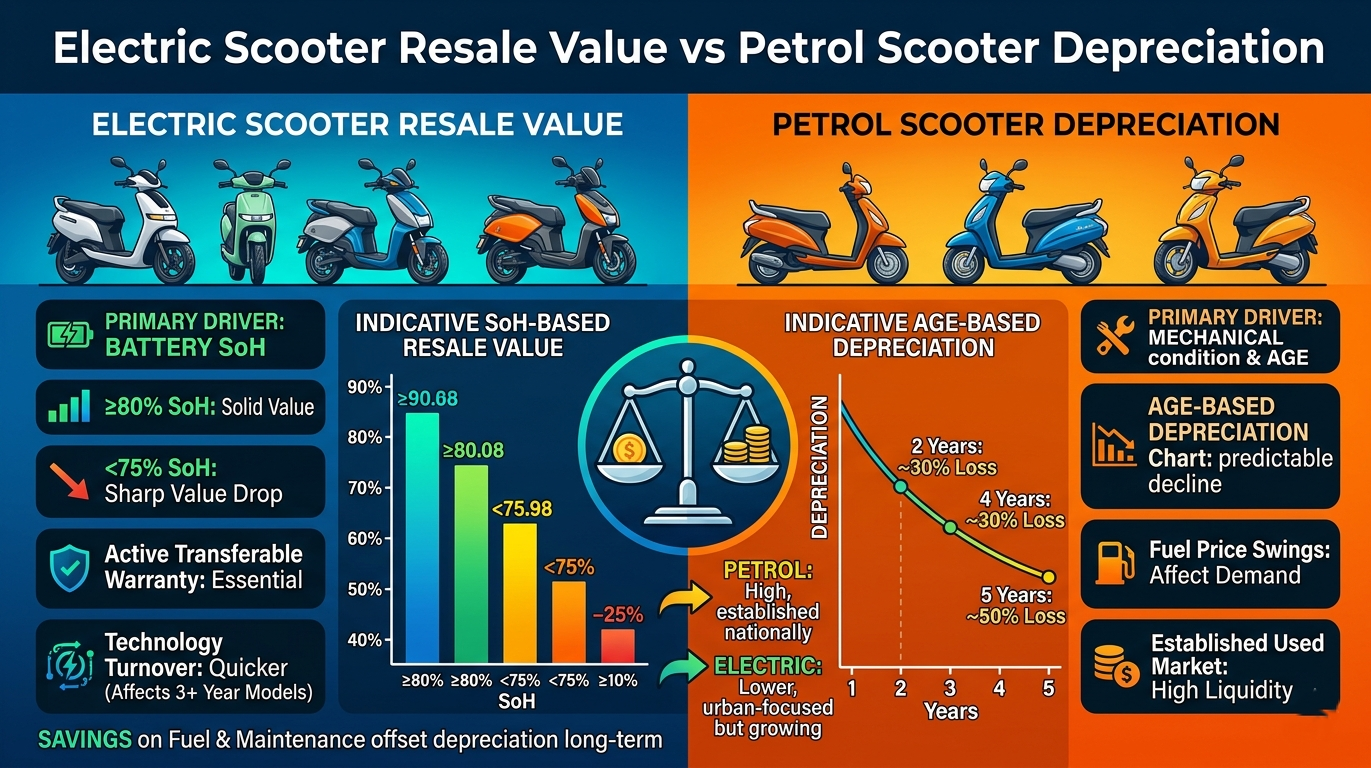 Electric scooter resale value vs petrol scooter depreciation India Pakistan 2026
