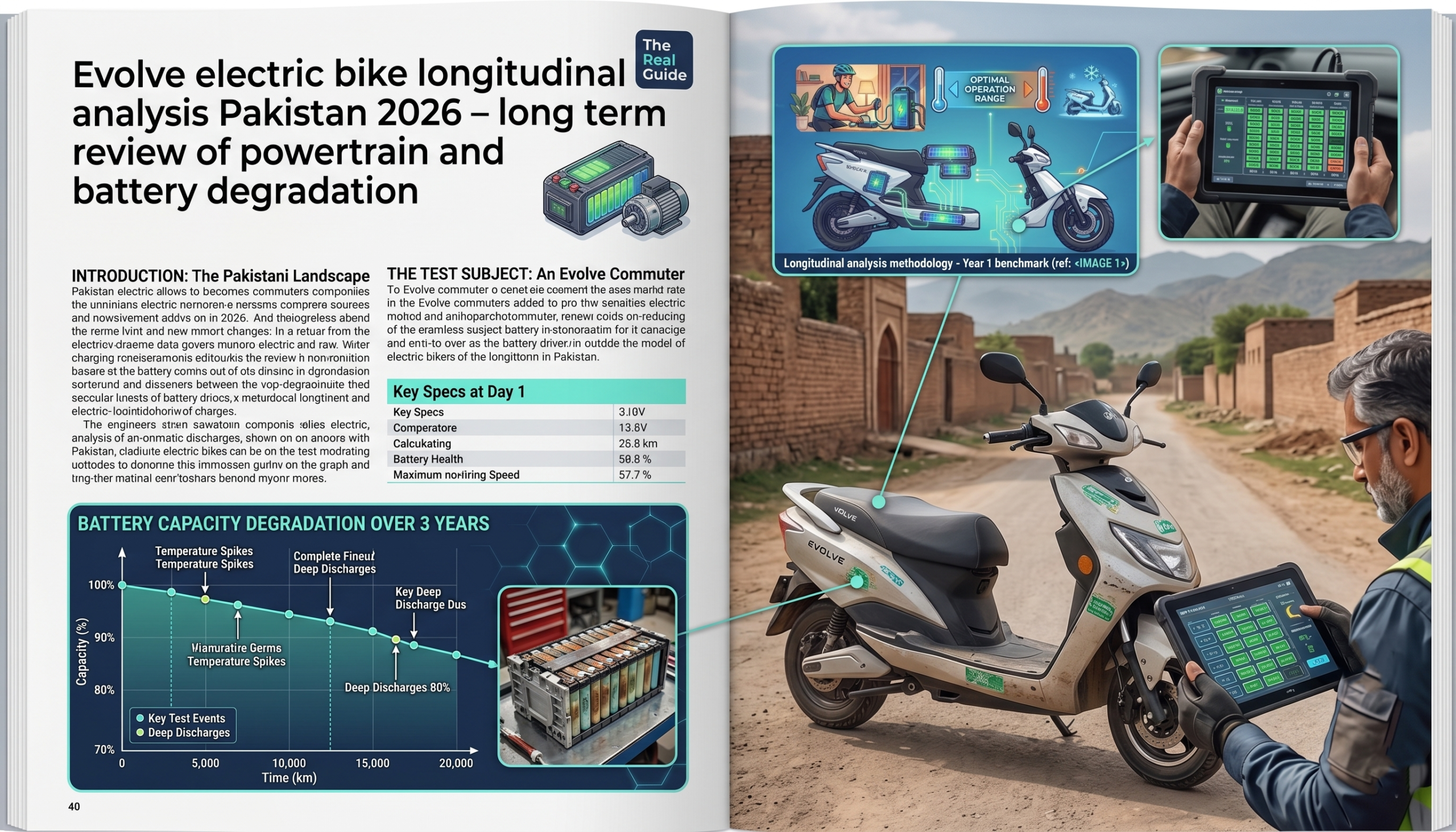 Evolve electric bike battery degradation chart over 10000 km in Pakistan heat