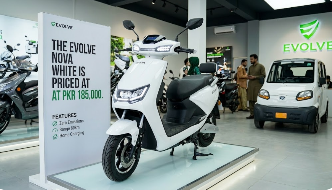Evolve Nova White electric bike Pakistan 2026 — best mid-range alternative to Leopard with 100 km range at PKR 185,000