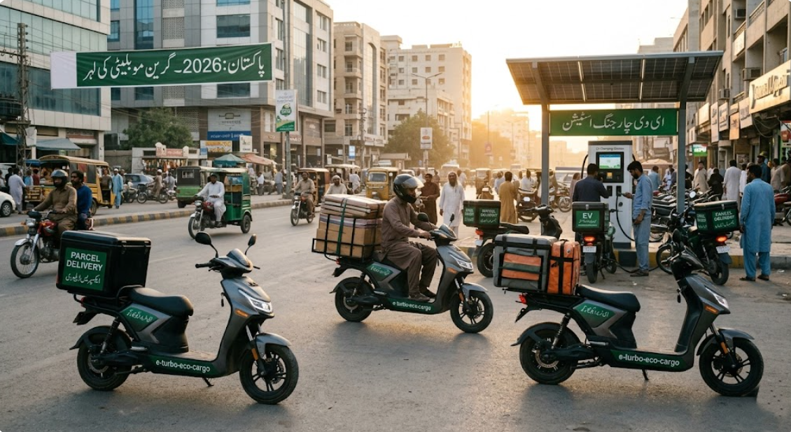 E-Turbo Eco cargo electric scooter Pakistan 2026 — cheapest fast-charge delivery scooter under PKR 210000 for Foodpanda Bykea riders